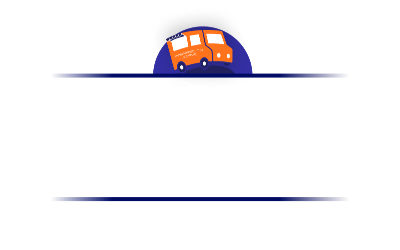 A graphic celebrating 12.9 million meals served, featuring an orange and white food truck with the slogan "Inspired to