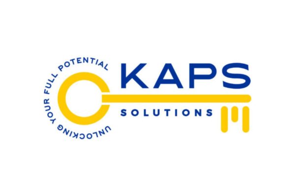 A logo with a yellow key and the words "KAPS Solutions" and "Unlocking your full potential" in blue.